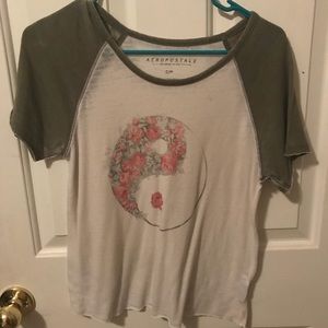Aeropostale army green floral yin-yang t-shirt